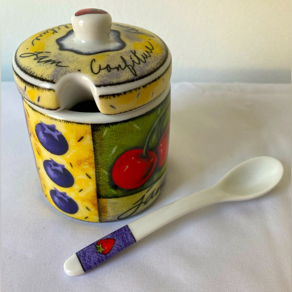 MSC Joie De Vivre Confiture Fruit Jam Jelly Jar Canister with Lid and Spoon